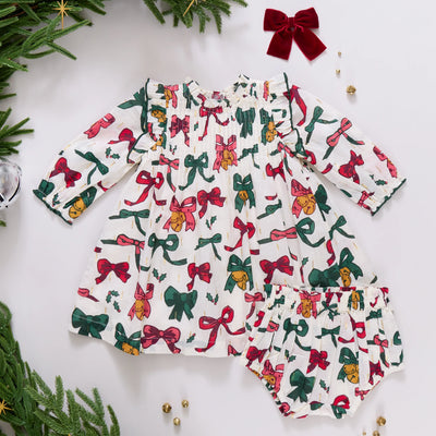 Baby Girls Jaipur Dress Set - Christmas Bows and Bells