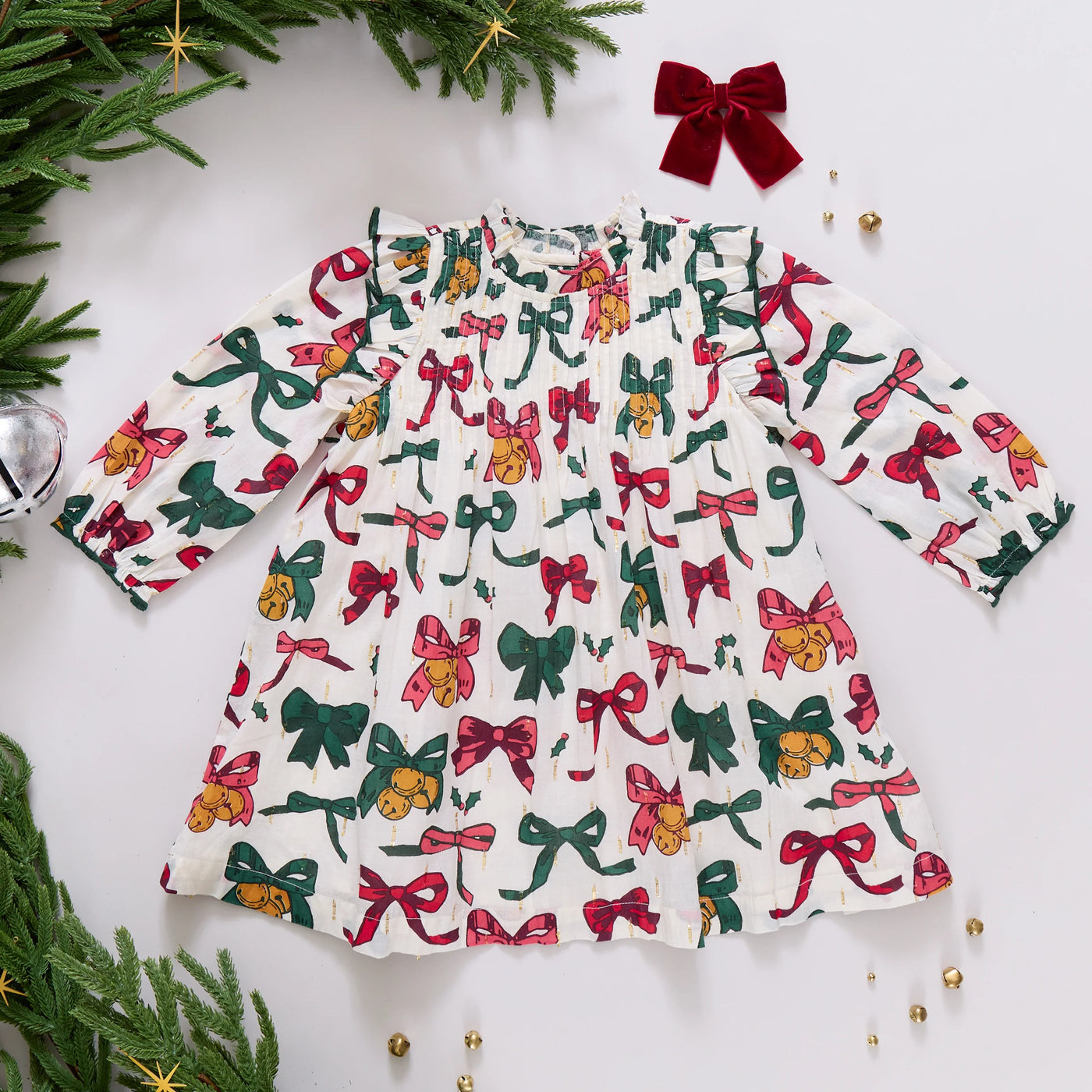 Girls Jaipur Dress Christmas Bow and Bells