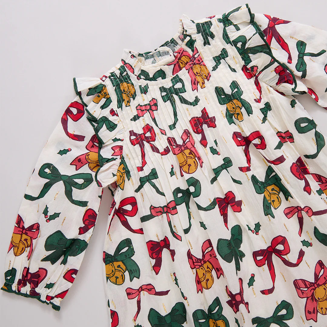 Girls Jaipur Dress Christmas Bow and Bells