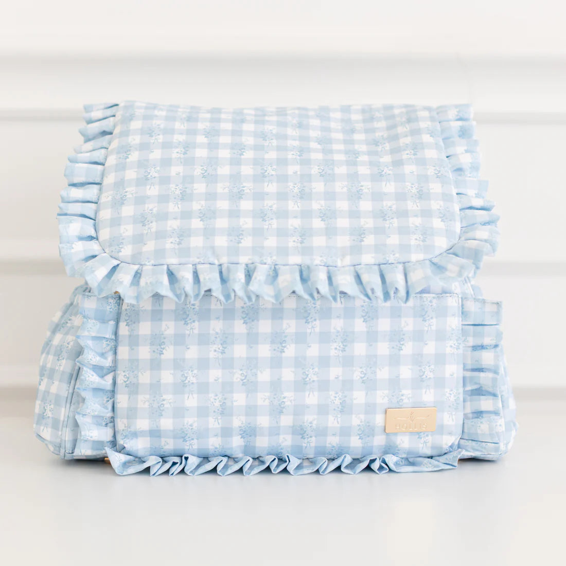 Blue Floral Ruffled Nylon Diaper Bag