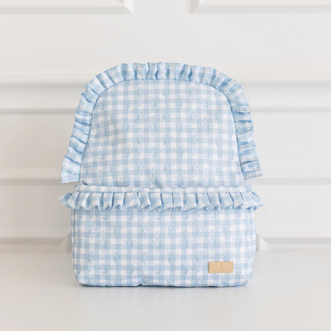 Blue Floral Ruffled Nylon Backpack
