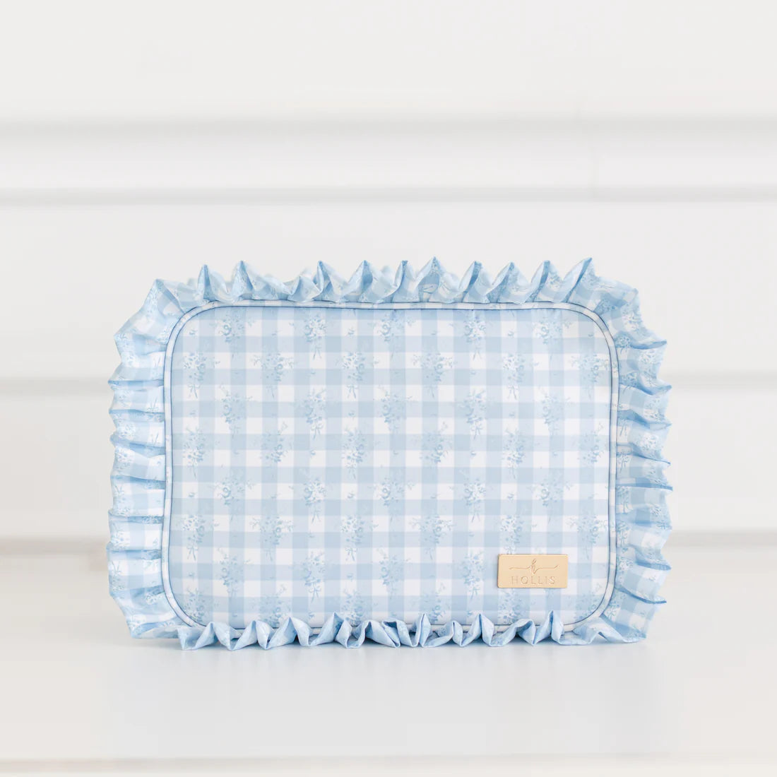 Blue Floral Ruffled Nylon XL Pouch