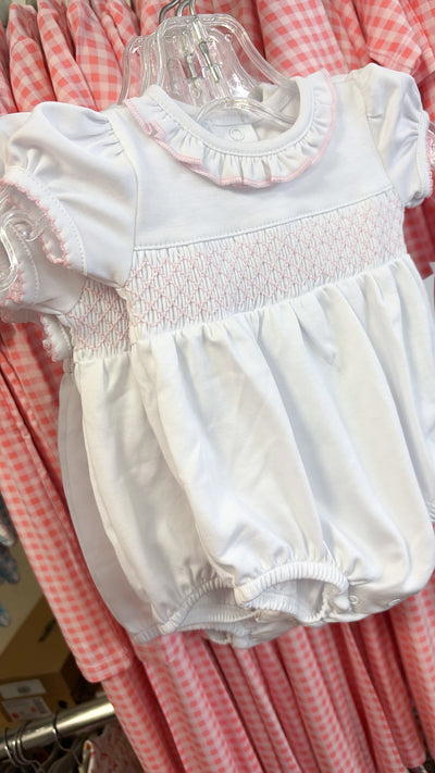 Essentials Solid Smocked Bubble - White Pink