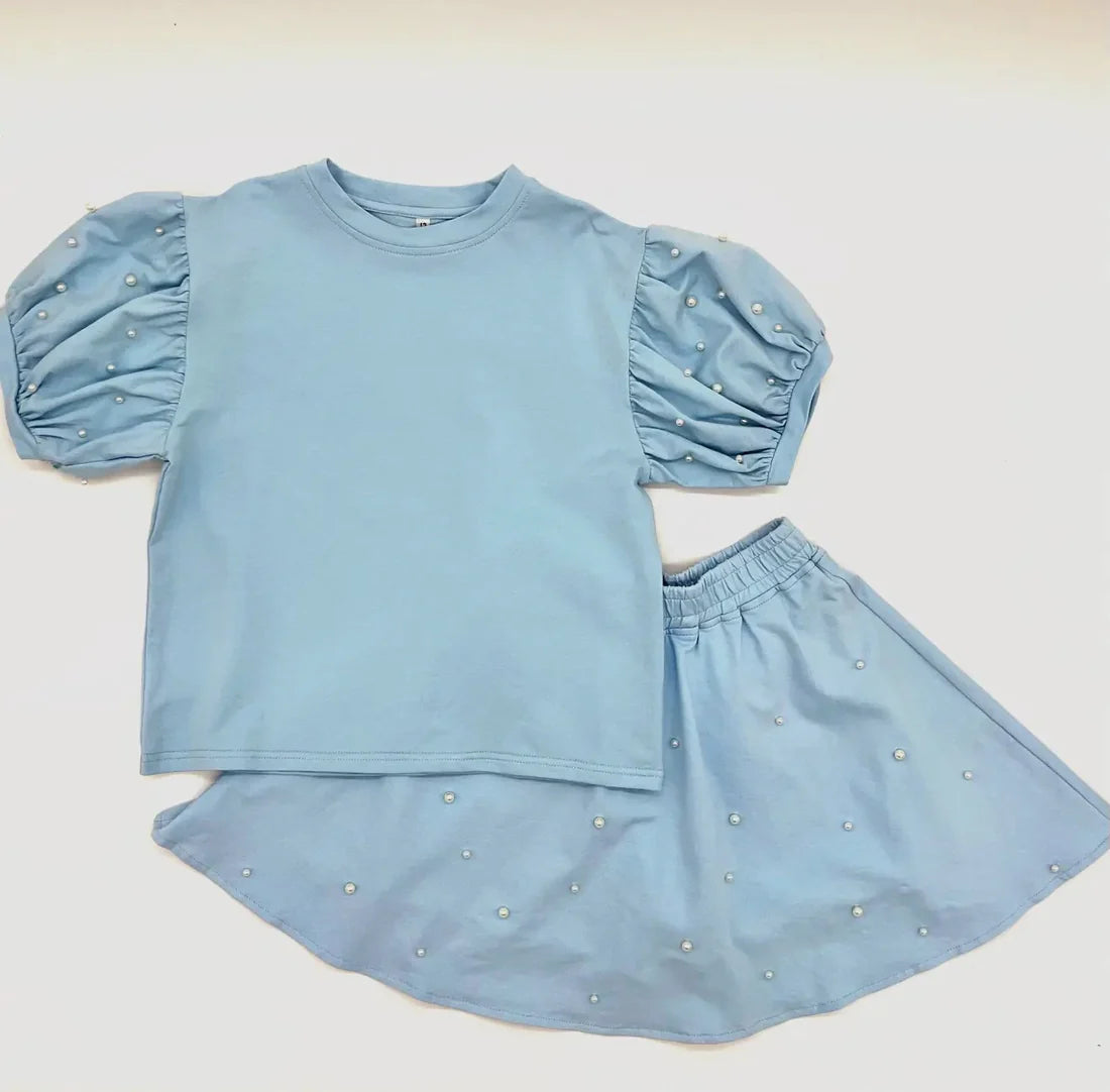 Raider Blue Girls Pearl Sleeve & Skort Set