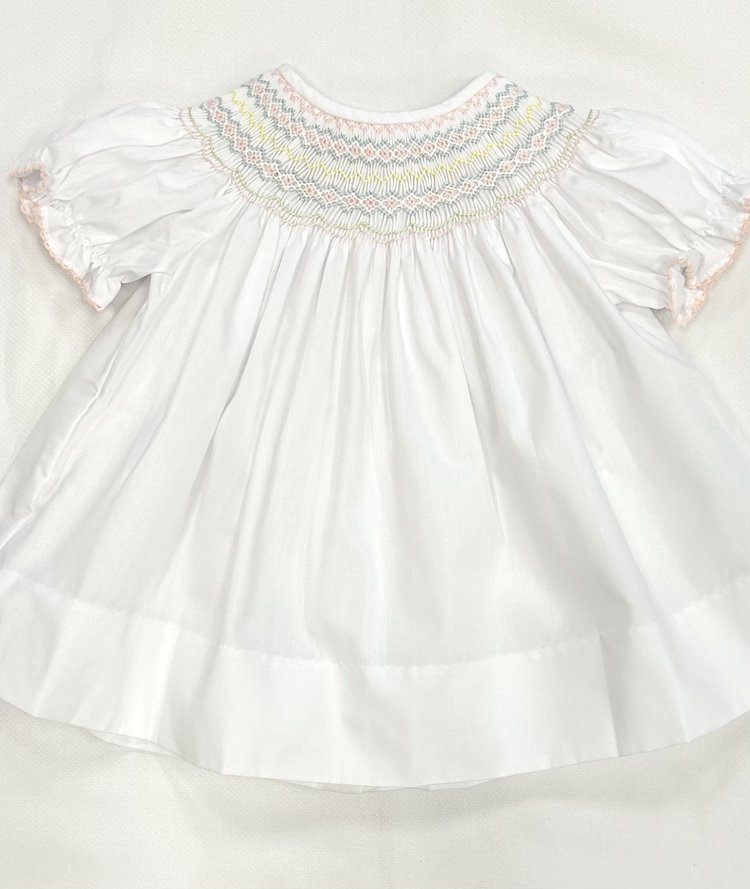 Confetti Kids Classic White Pastel Smocked Bishop Dress