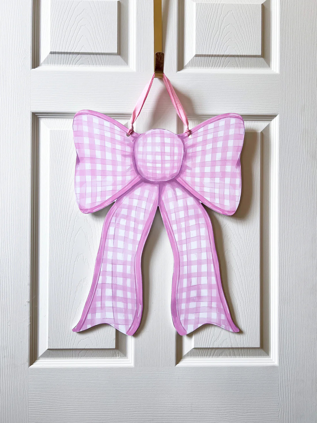 Pink Gingham Bow Door Hanger