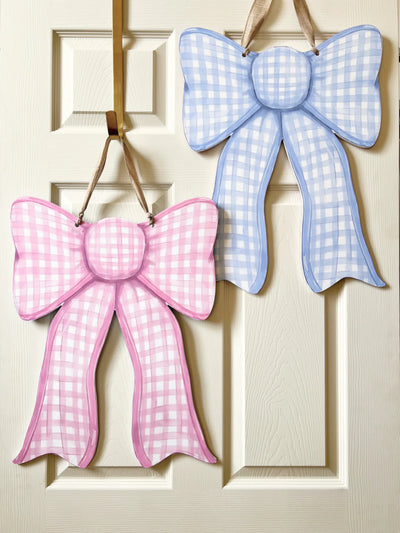 Double Sided Pink / Blue Gingham Bow Door Hanger