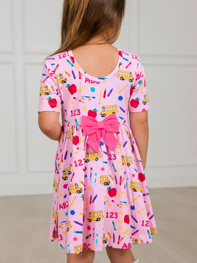 Pink School House Knit Short Sleeve Twirl Dress