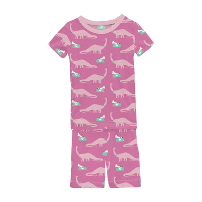 Print Short Sleeve Pajama Set with Shorts in Tulip Pet Dino