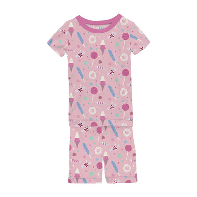 Print Short Sleeve Pajama Set with Shorts in Cake Pop Candy Dreams