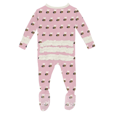 Print Classic Ruffle Footie with 2 Way Zipper in Cake Pop Baby Bumblebee