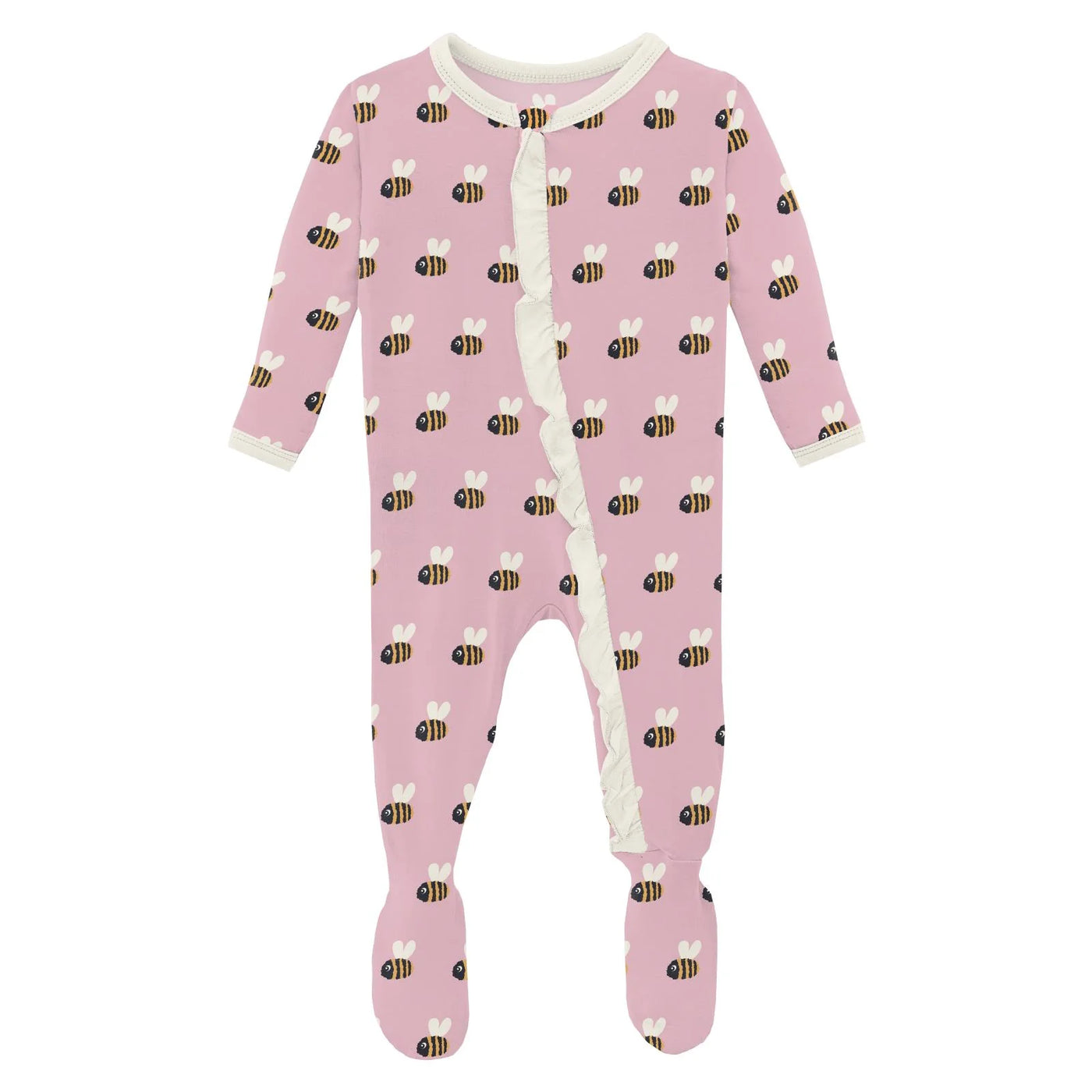 Print Classic Ruffle Footie with 2 Way Zipper in Cake Pop Baby Bumblebee