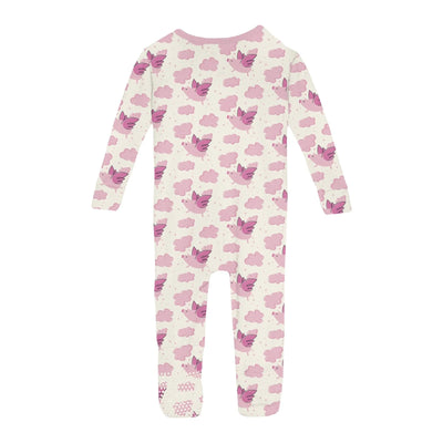 Print Convertible Sleeper with Zipper in Natural Flying Pigs