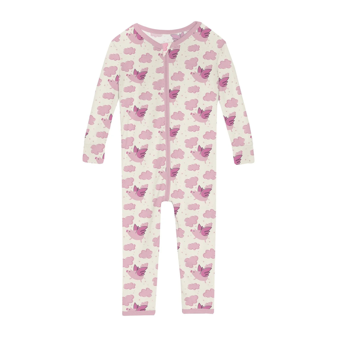 Print Convertible Sleeper with Zipper in Natural Flying Pigs