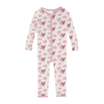 Print Convertible Sleeper with Zipper in Natural Flying Pigs
