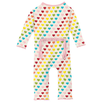 Print Muffin Ruffle Coverall with 2 Way Zipper in Rainbow Hearts