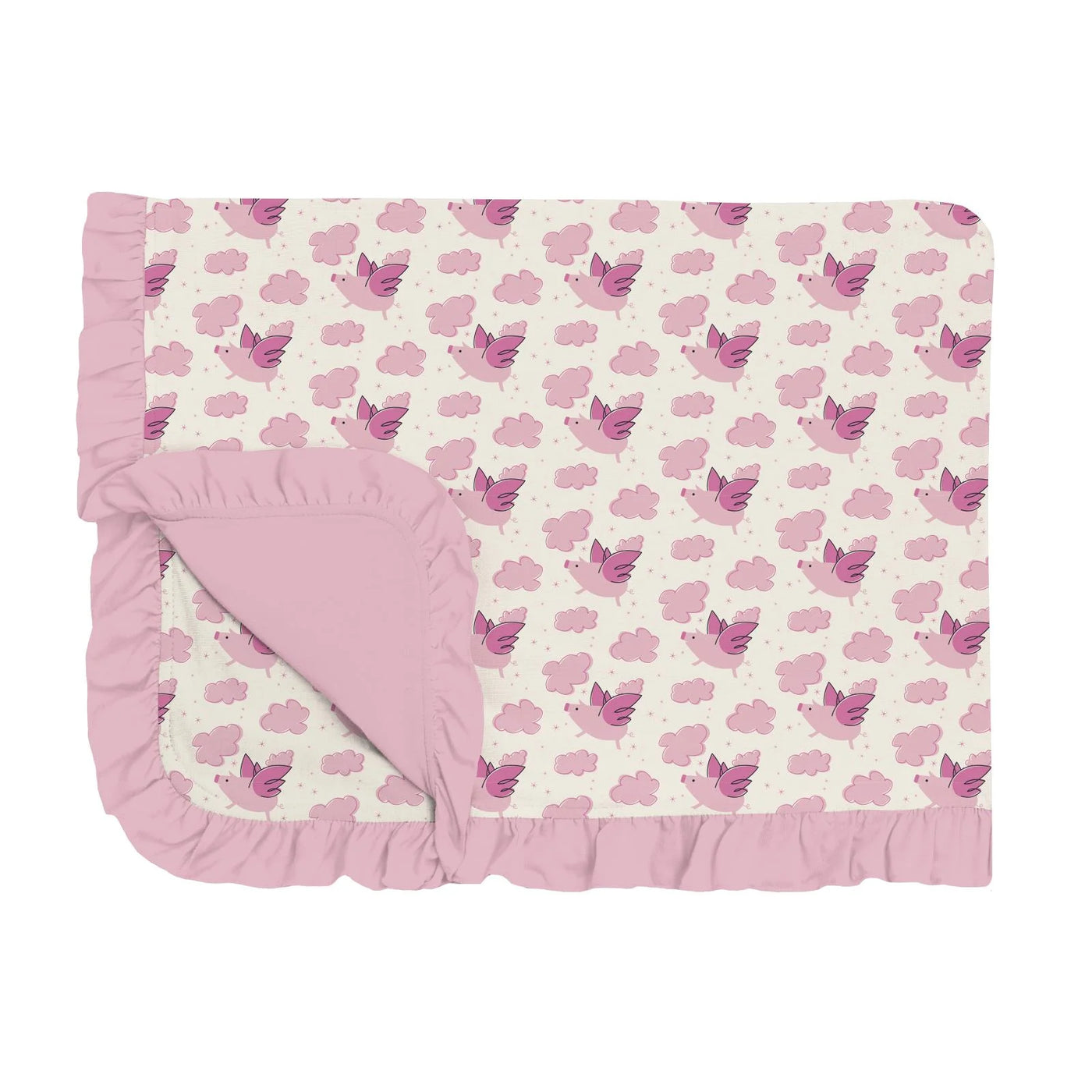 Print Ruffle Toddler Blanket in Natural Flying Pigs