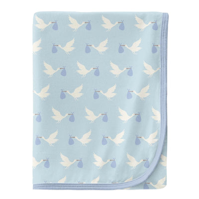 Print Swaddling Blanket in Spring Sky Stork