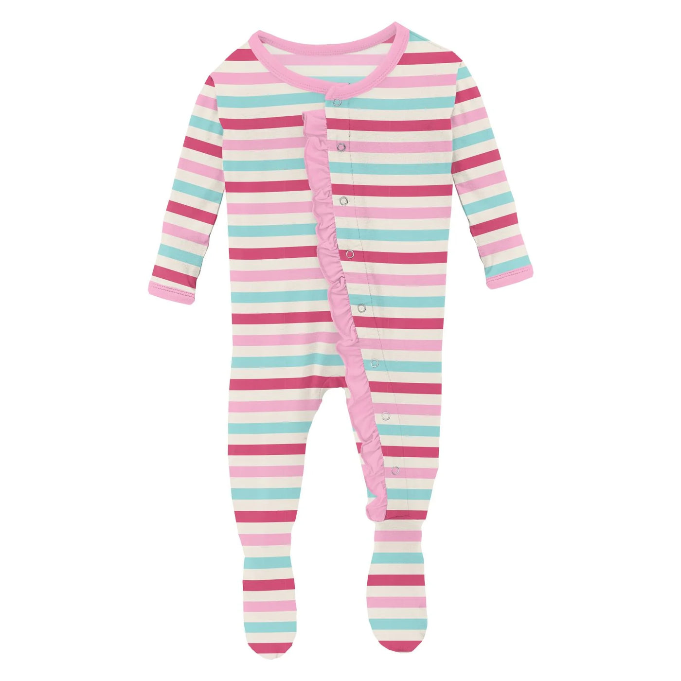 Print Classic Ruffle Footie with Snaps in Sock Hop Stripe