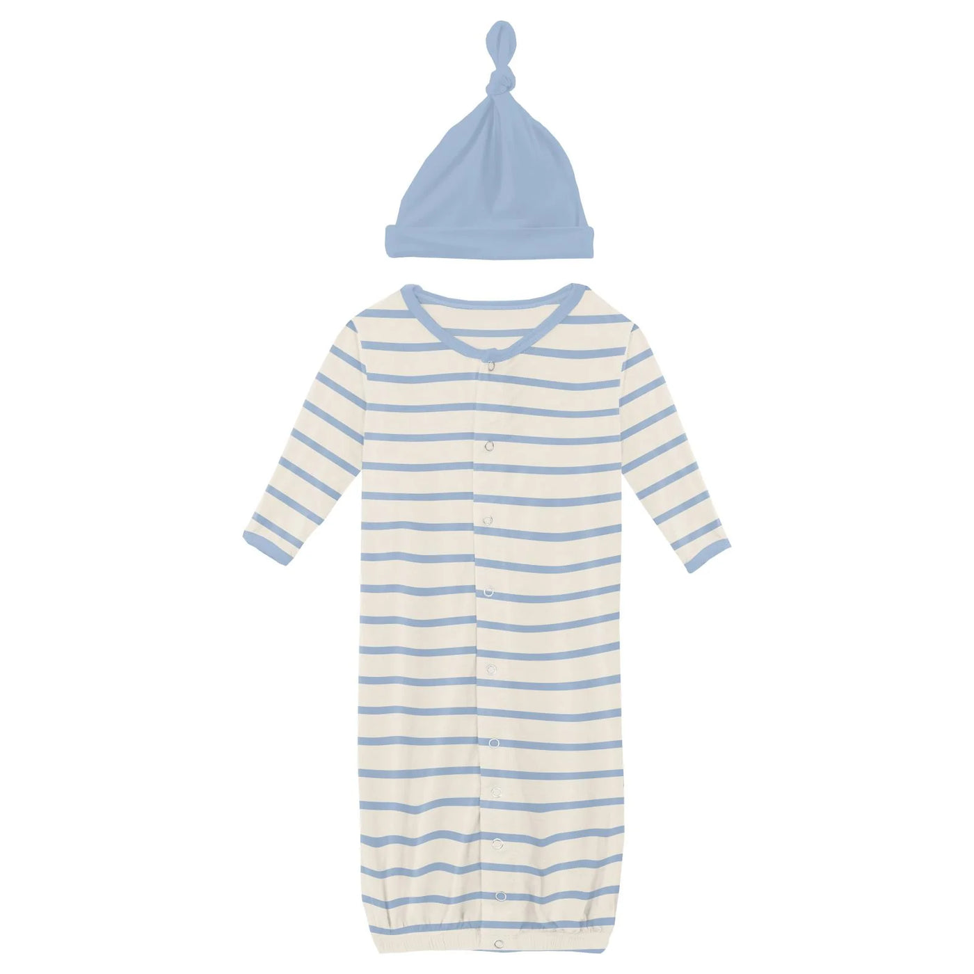 Print Layette Gown Converter & Single Knot Hat Set in Pond Sweet Stripe
