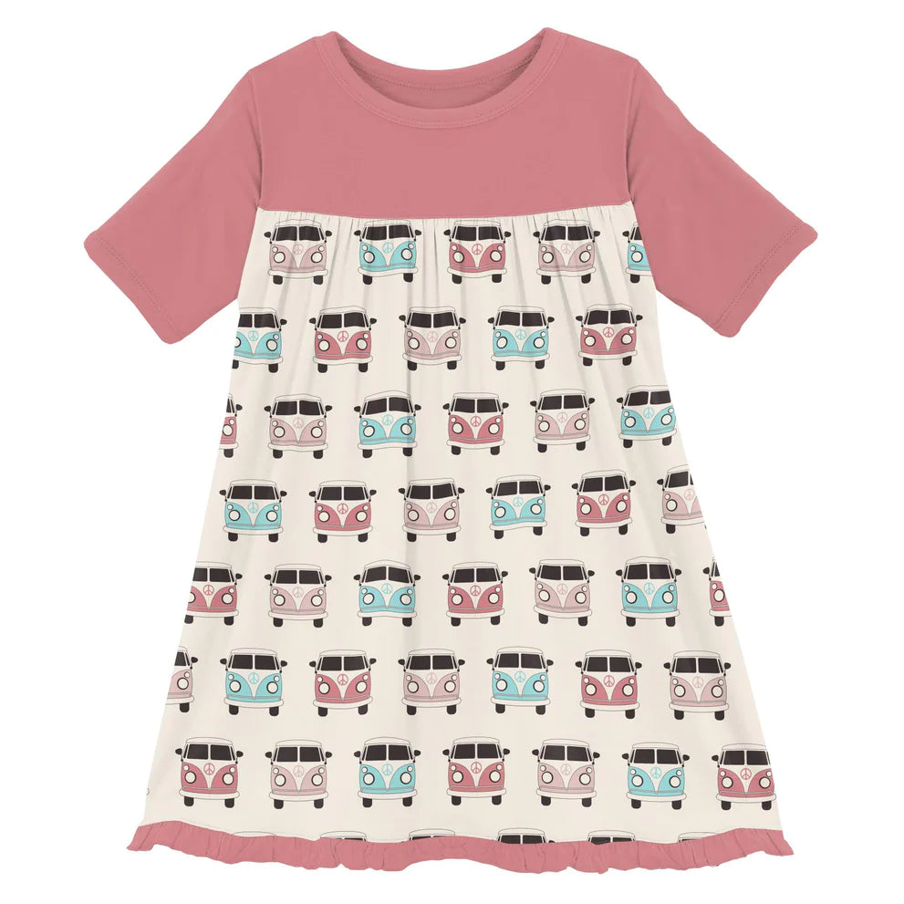 Print Classic Short Sleeve Swing Dress in Natural Vintage Vans