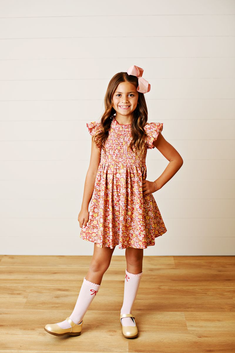 SMOCK FLUTTER DRESS