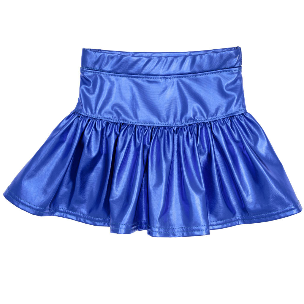 Slick Metallic Gathered Skort in Royal