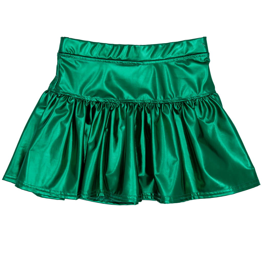 Slick Metallic Gathered Skort in Green