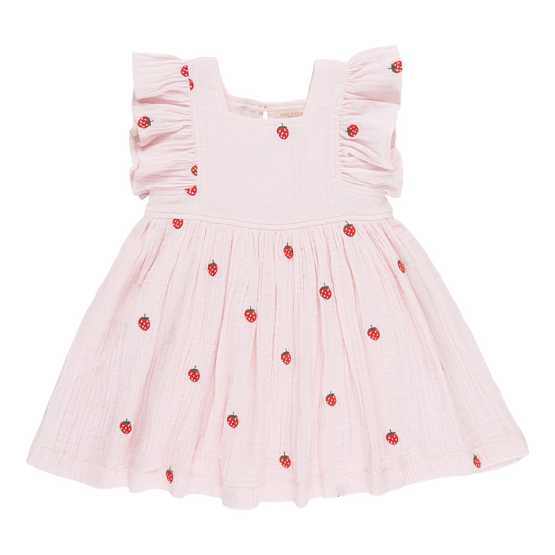 Girls Elsie Dress - Strawberry Embroidery