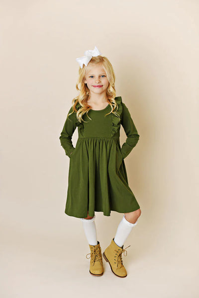Olive Picot Pocket Bella Dress