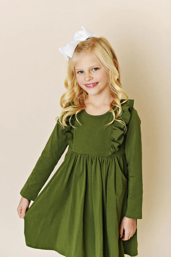 Olive Picot Pocket Bella Dress