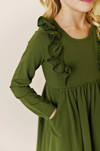 Olive Picot Pocket Bella Dress