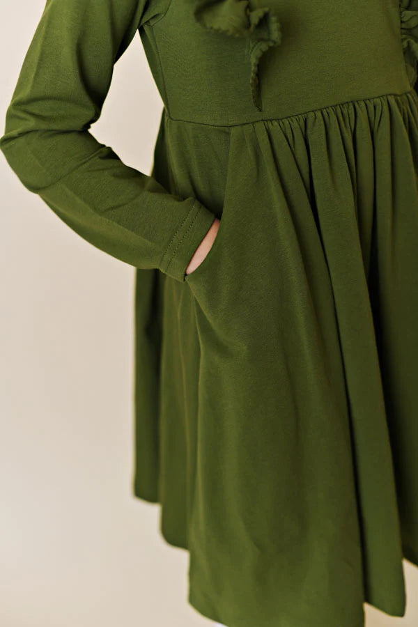 Olive Picot Pocket Bella Dress