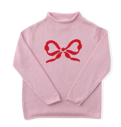 SWOON BABY ROLLED PINK W/ RED BOW FALL HOLIDAY GIRL SWEATER