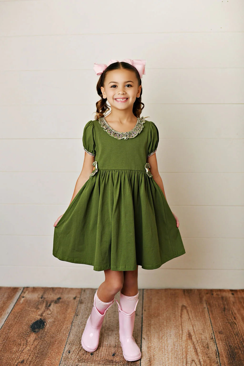 SWOON BABY OLIVE DITSY FLORAL GWEN TAB DRESS