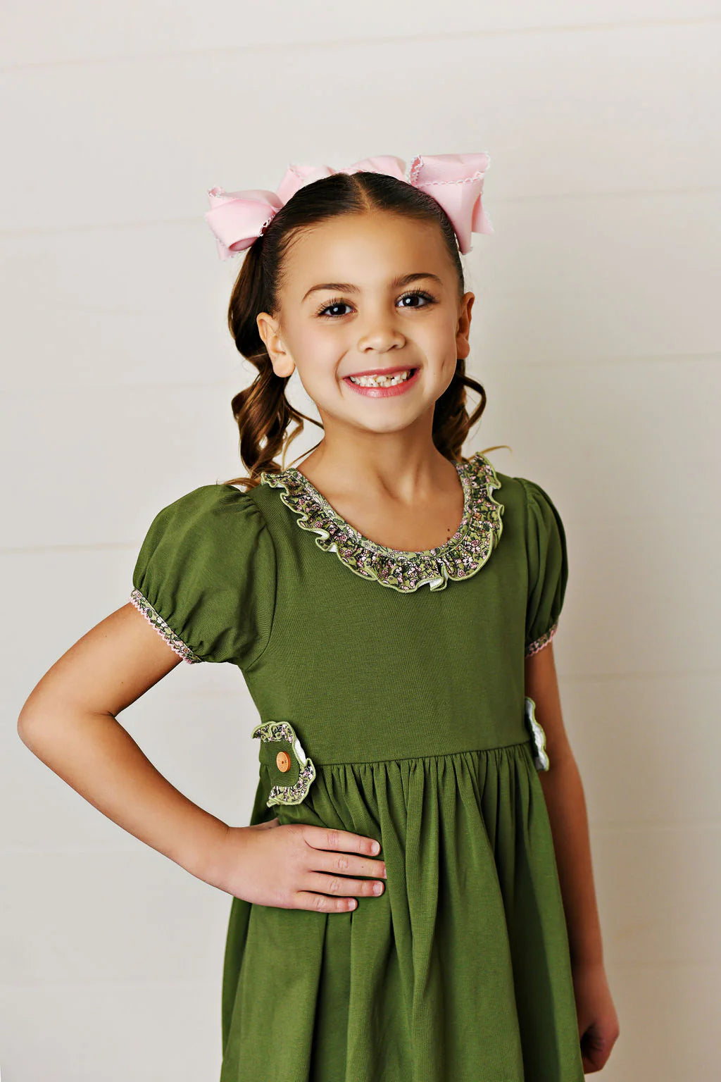 SWOON BABY OLIVE DITSY FLORAL GWEN TAB DRESS