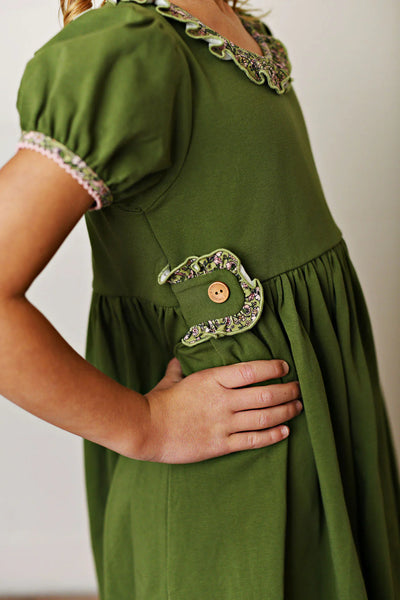 SWOON BABY OLIVE DITSY FLORAL GWEN TAB DRESS