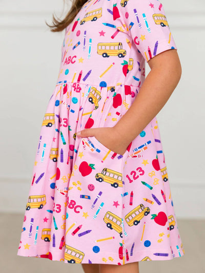 Pink School House Knit Short Sleeve Twirl Dress
