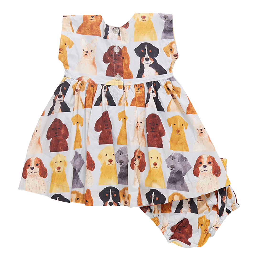 Baby Girls Adaline Dress Set - Light Blue Watercolor Dogs