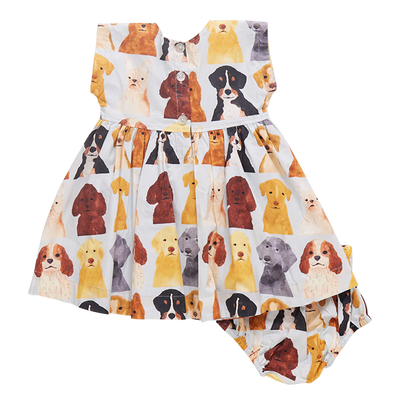 Baby Girls Adaline Dress Set - Light Blue Watercolor Dogs