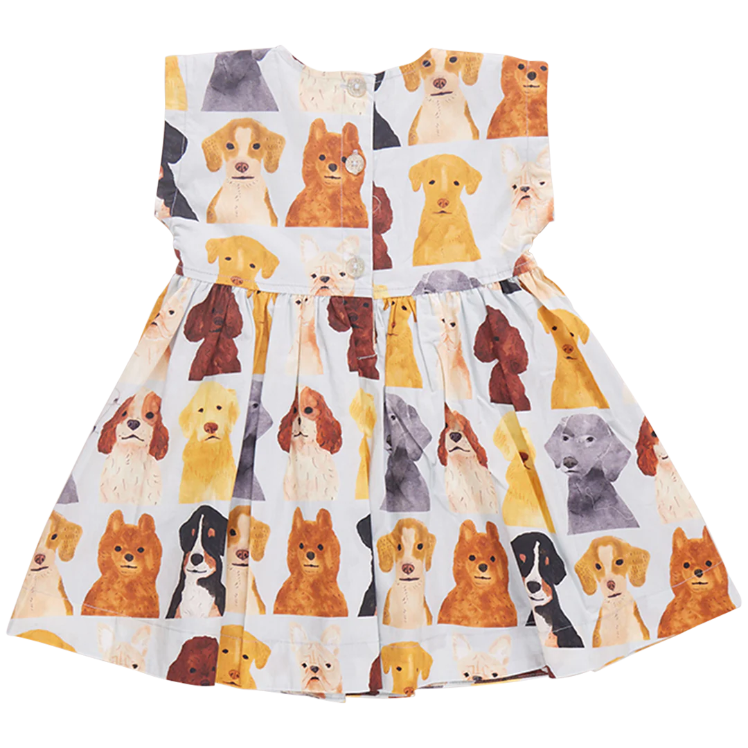 Girls Adaline Dress - Light Blue Watercolor Dogs
