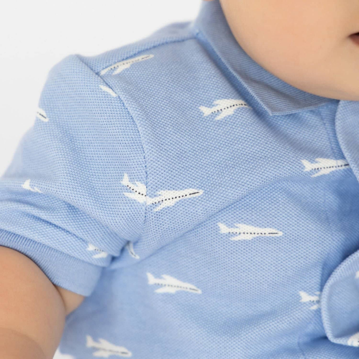 Schiffli Pique Organic Cotton Magnetic Short Sleeve Romper - Airplane