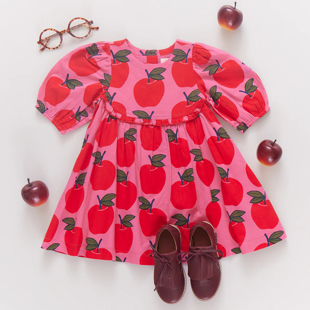 Girls Rowan Dress - Pink Apples