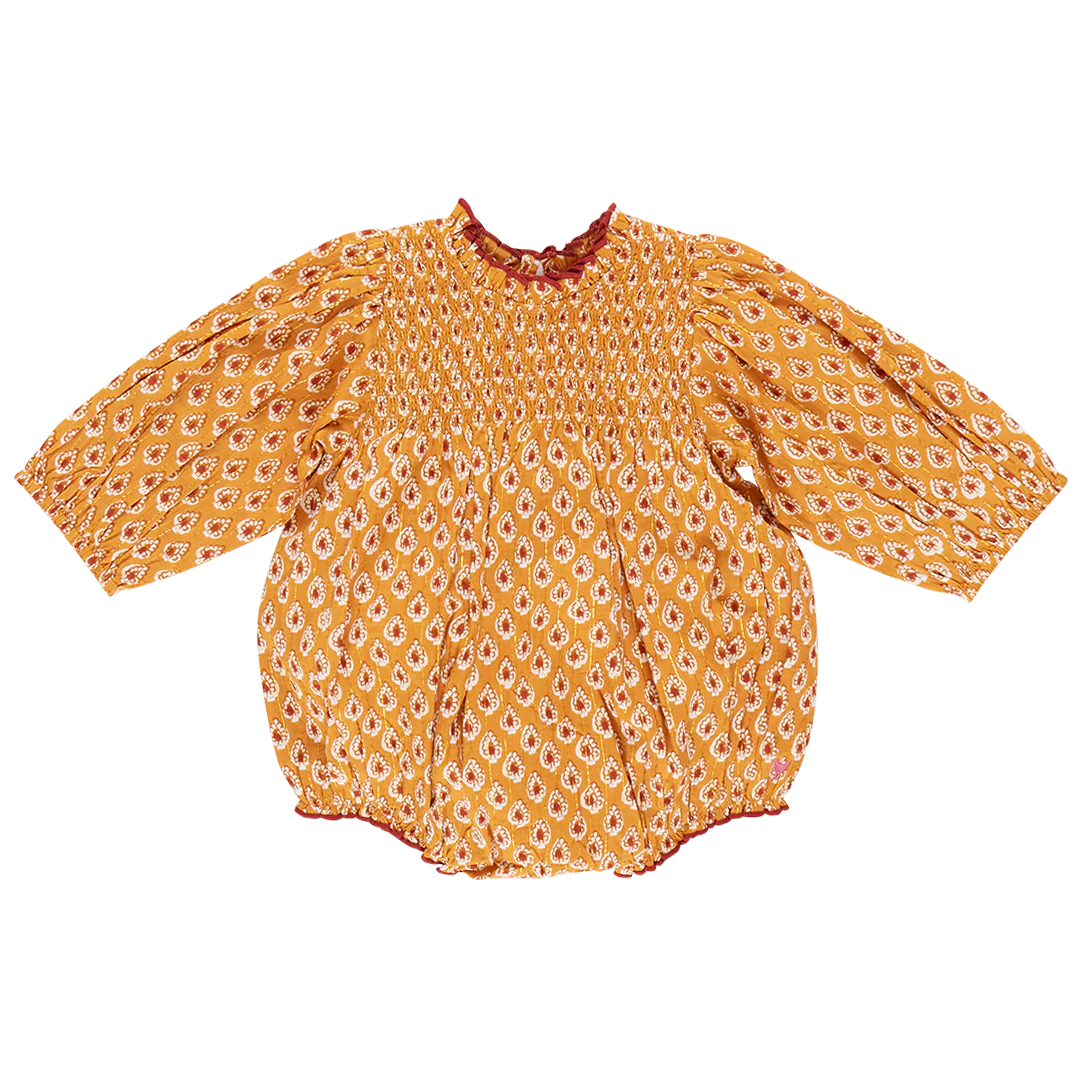 Baby Girls Stevie Puff Sleeve Bubble - Gold Tear Drop