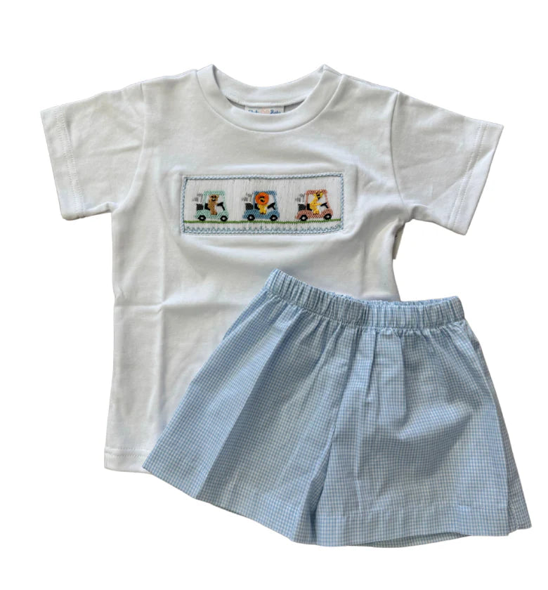 Golf Cart Animals Boys Smocked Set