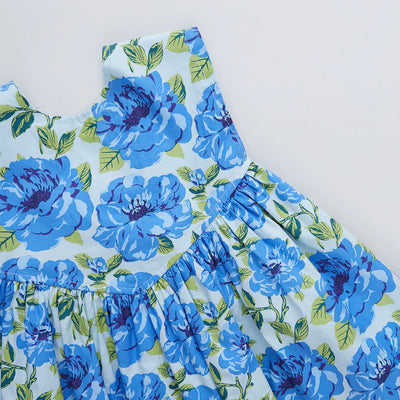 Girls Gracie Dress - Blue Peonies