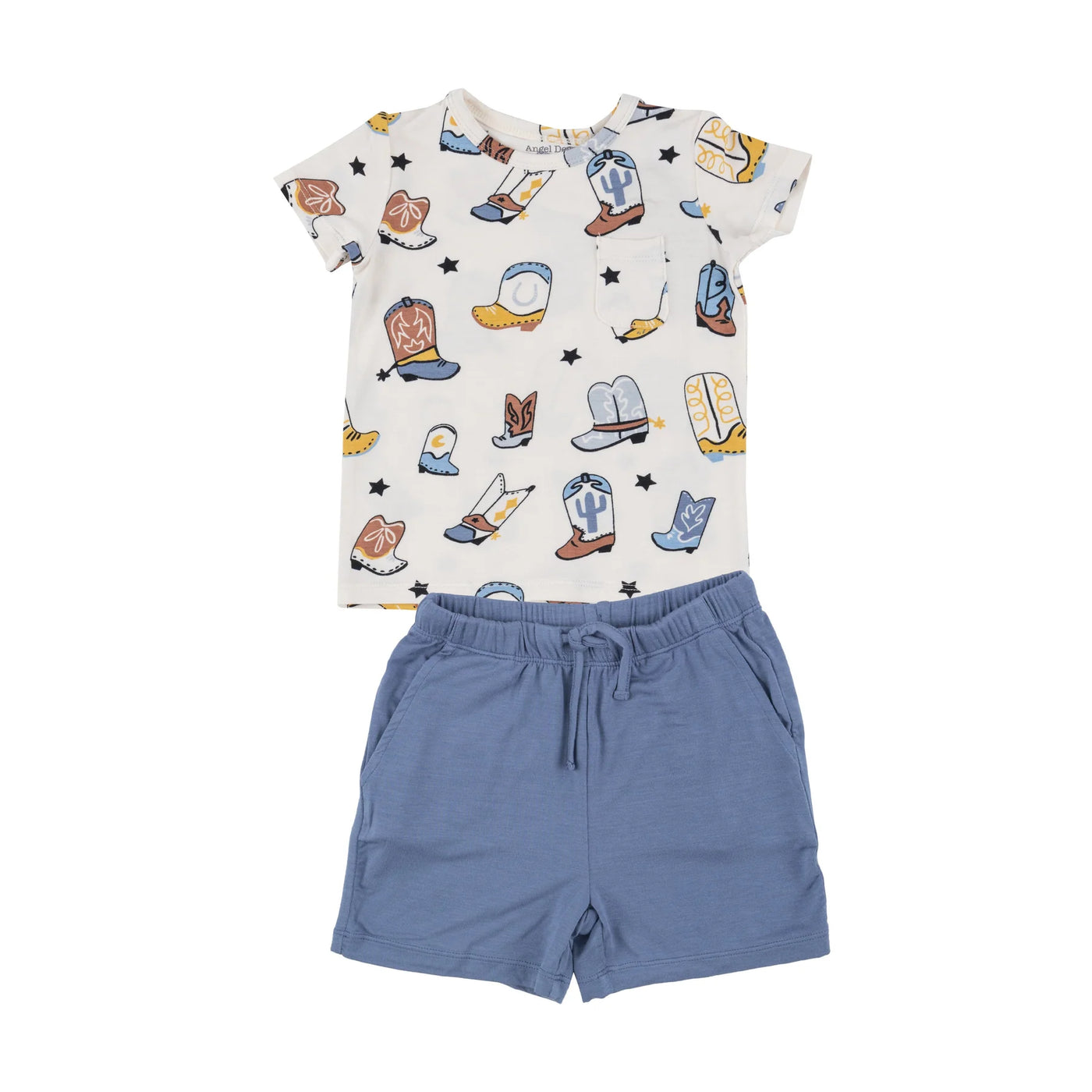 ANGEL DEAR BOOTS BLUE CREW NECK TEE & SHORT SET