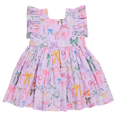 Girls Elsie Dress - Lavender Watercolor Bows