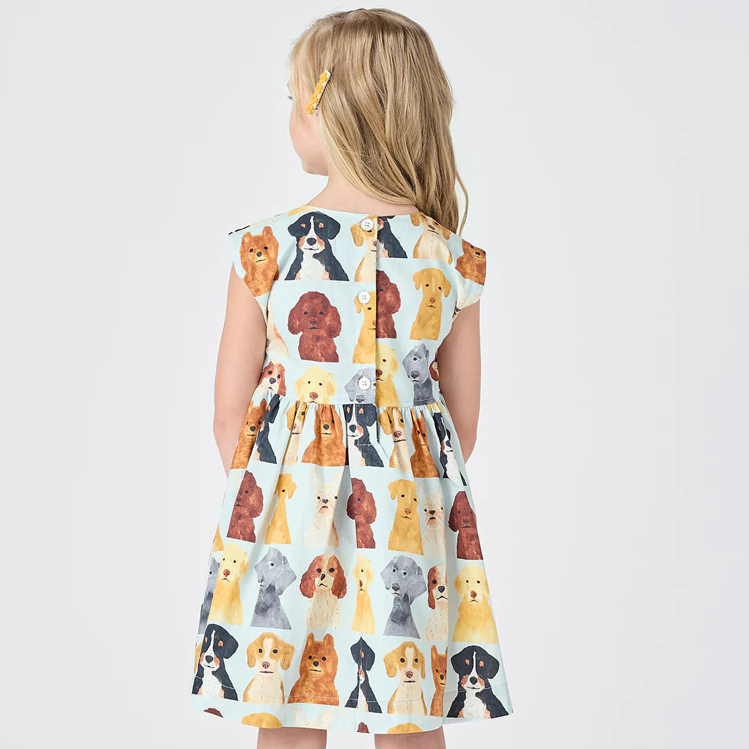 Girls Adaline Dress - Light Blue Watercolor Dogs