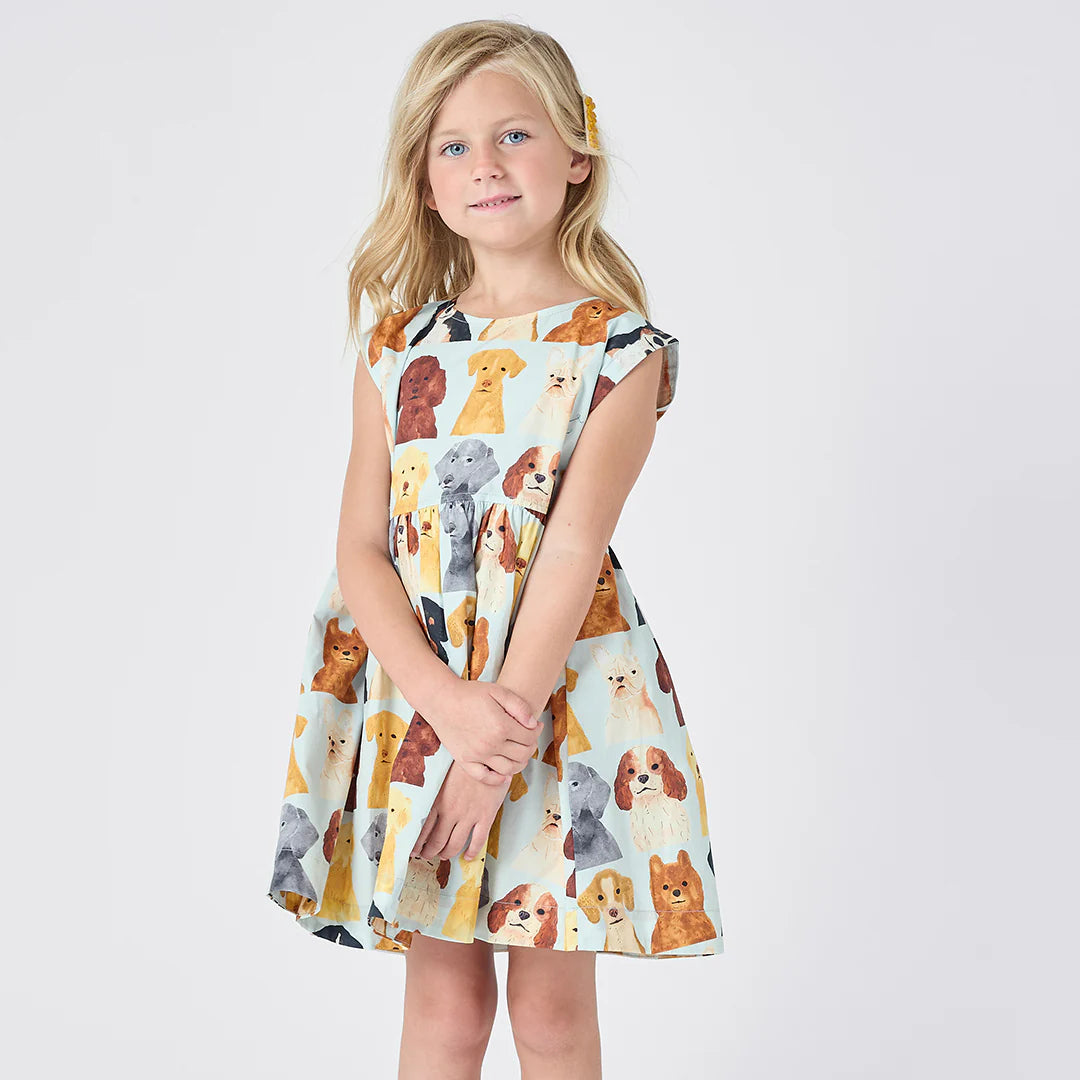 Girls Adaline Dress - Light Blue Watercolor Dogs